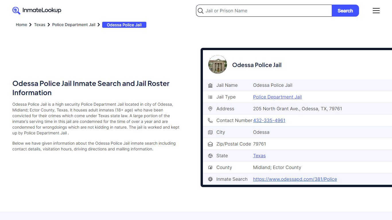 Odessa Police Jail Inmate Search and Jail Roster Information